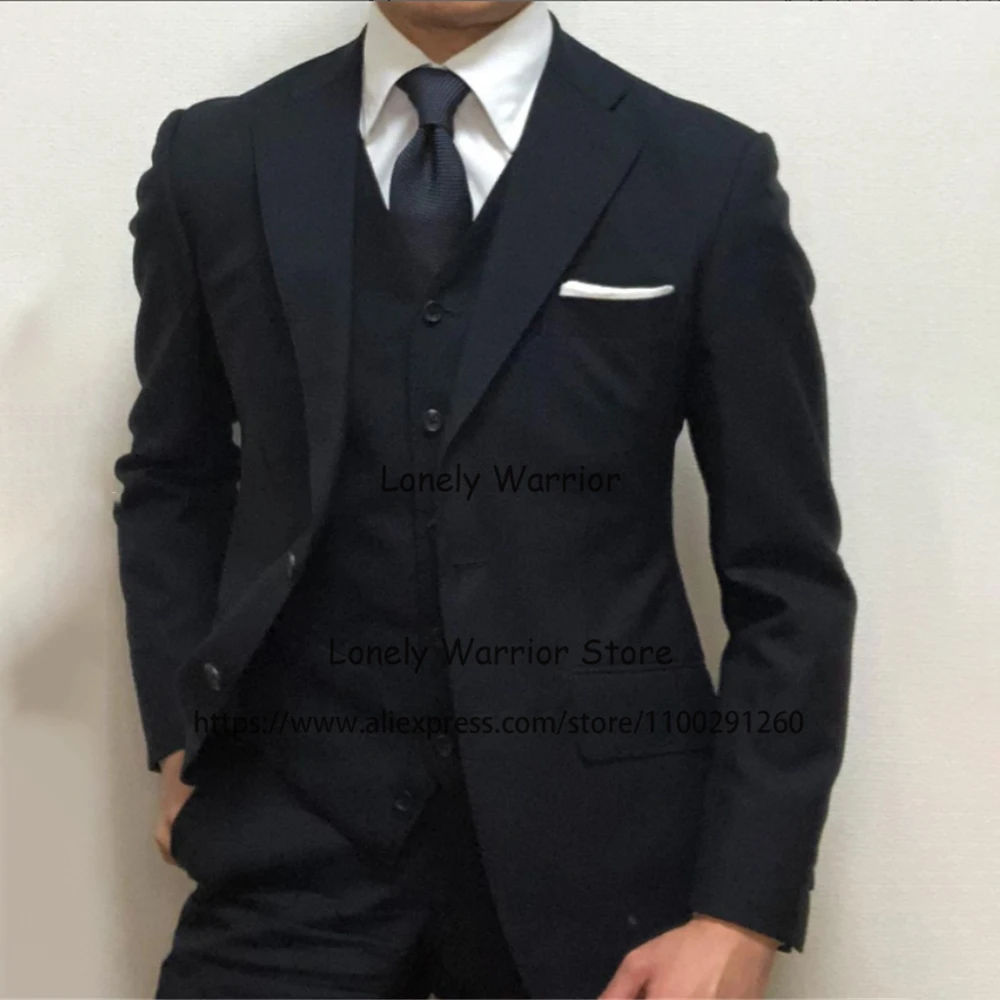 

Классический черный повседневный мужской костюм, Официальный деловой Блейзер, приталенные банкетные смокинги, комплект из 3 предметов, мужская куртка, жилет и брюки