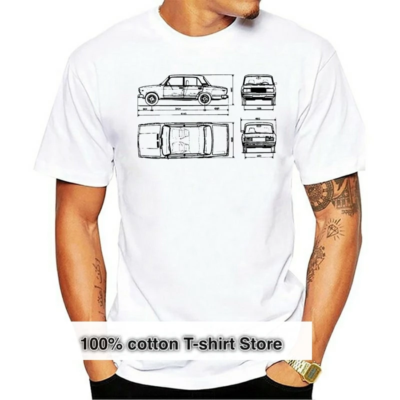 

Male Best Selling T Shirt Lada 2107 1982 Blueprint Mens T Shirt Classic Car Autovaz Russian Summer Tee Shirt 031390