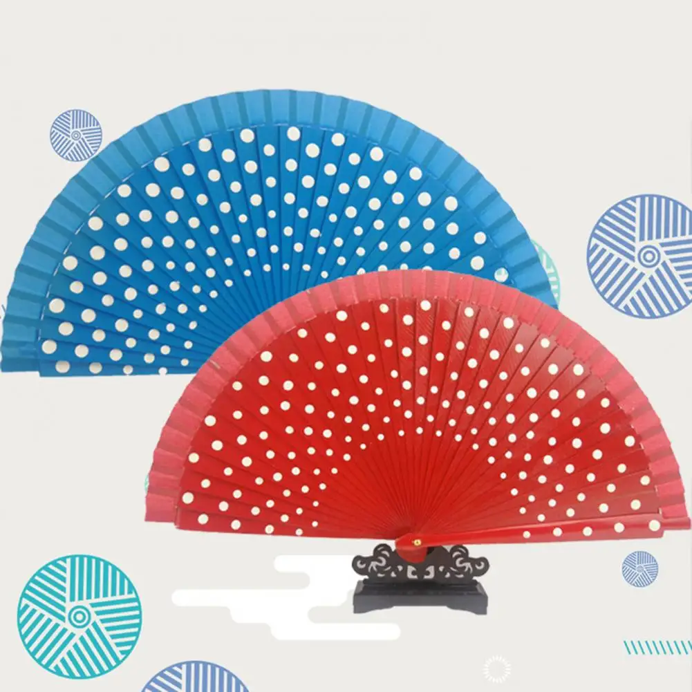 

Folding Fan Double-sided Spain Style Dot Print Dancing Fan Hand-painted Decoration Home Folding Fan Office Gifts Cooler Fan