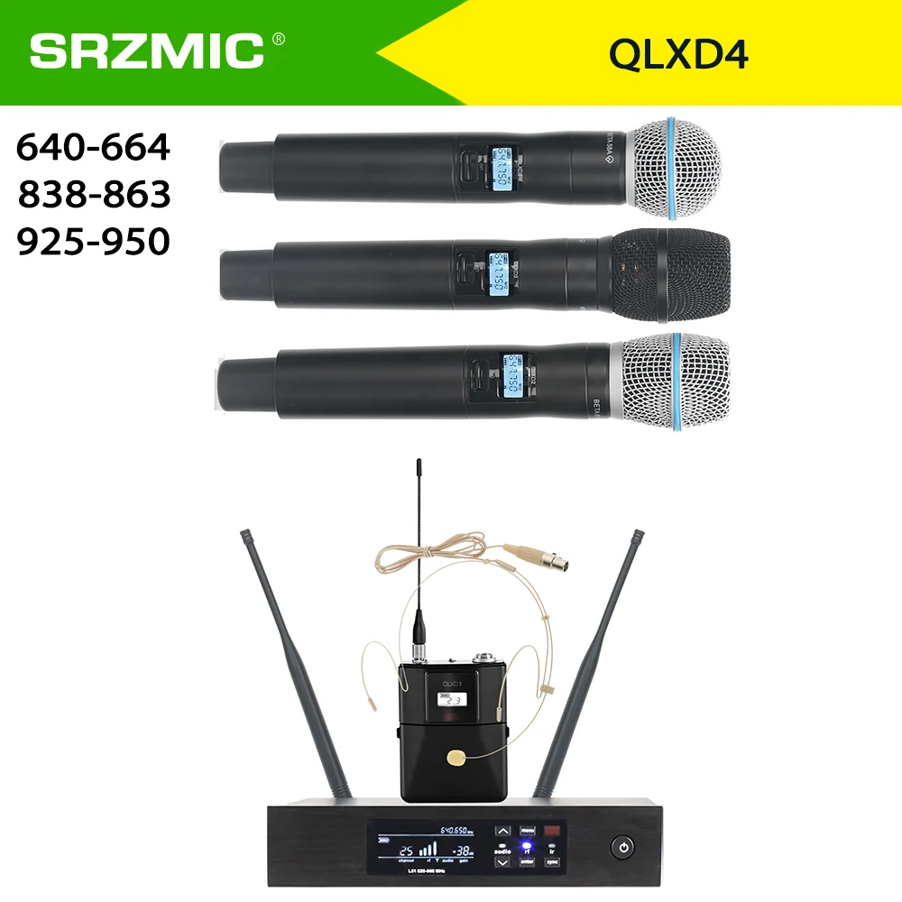 

Беспроводная микрофонная система QLXD4, дополнительный микрофон beta58 beta87 ksm9 с сумкой на пояс, передатчик Подходит для караоке