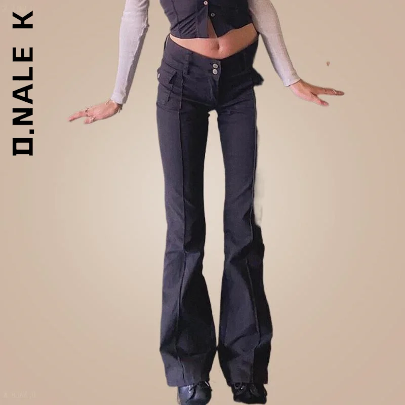

D.Nale K Fashion Trousers Pants Women Low Waist Flare Pants All-Match Hot Sale Pant Stretch Hip Elastic Female Trousers Women