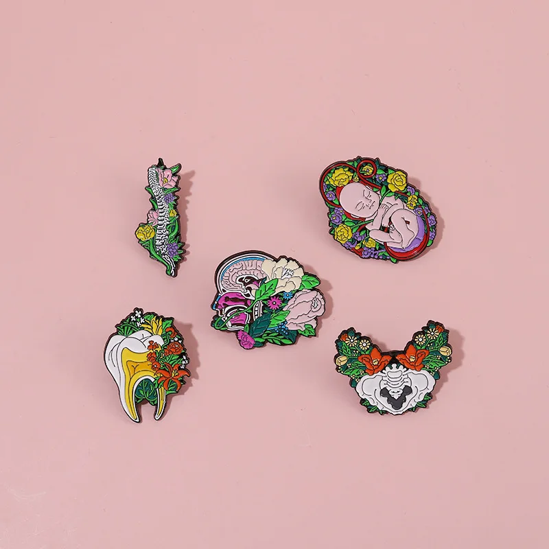 

Floral Organs Enamel Pins Fetus Uterus Tooth Rib Liver Kidney Pelvis Brain Lung Brooches Lapel Badge Jewelry Gift for Friends