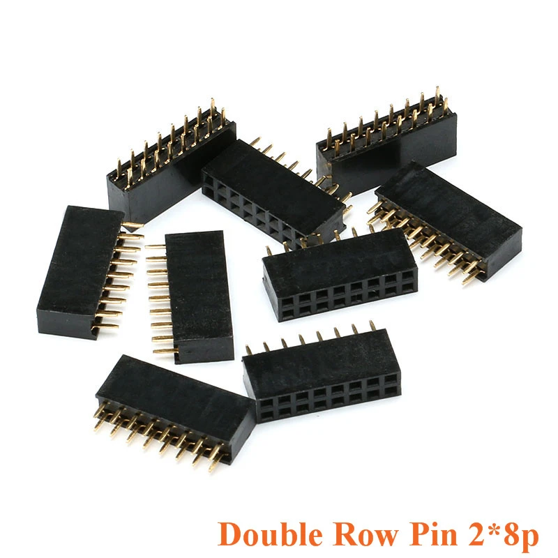 

20pcs 2*8Pin Female Double Row Straight Pin 8p Pitch 2.54mm Double Row 8Pin Needle Header Strip Socket Connector 2*8