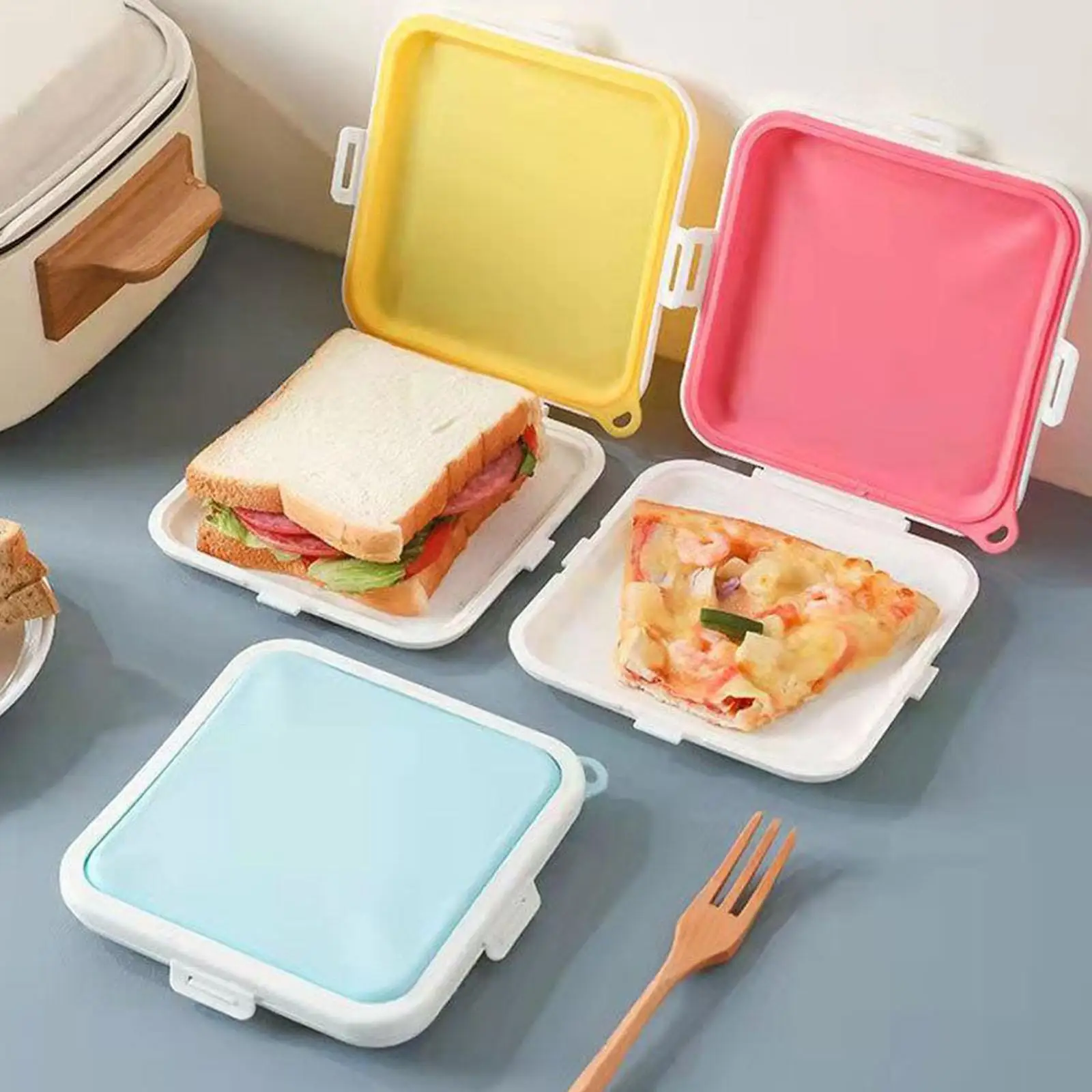 

Sandwich Bread -keeping Storage Box Office Worker Sealed Be Portable Student Silicone Box Lunch Take-out Heated Can An W5b7