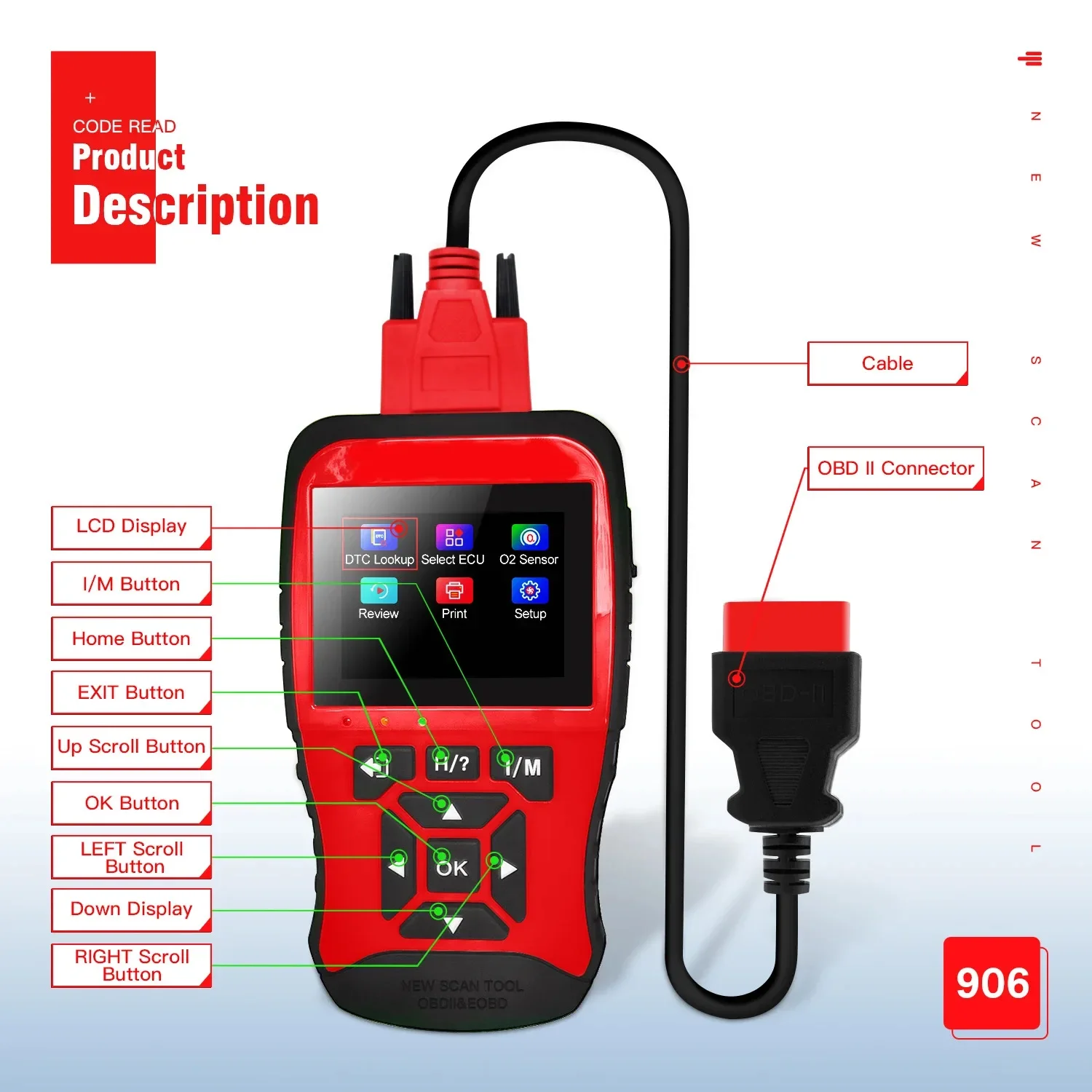Новый сканер JD906 OBD2 для проверки двигателя считыватель световых кодов живые