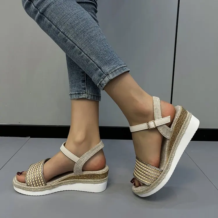 

2023 Casual Sandals Women Wedges Sandals Ankle Buckle Open Toe Fish Mouth Platform Swing Summer Women Shoes Fashion