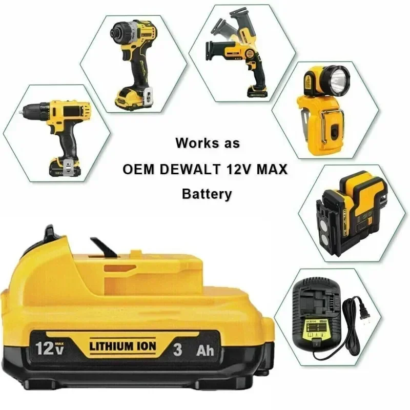 Перезаряжаемый литий-ионный аккумулятор 12 В 3 0 Ач для Dewalt DCB120 DCB124 DW089LG DCD701F2