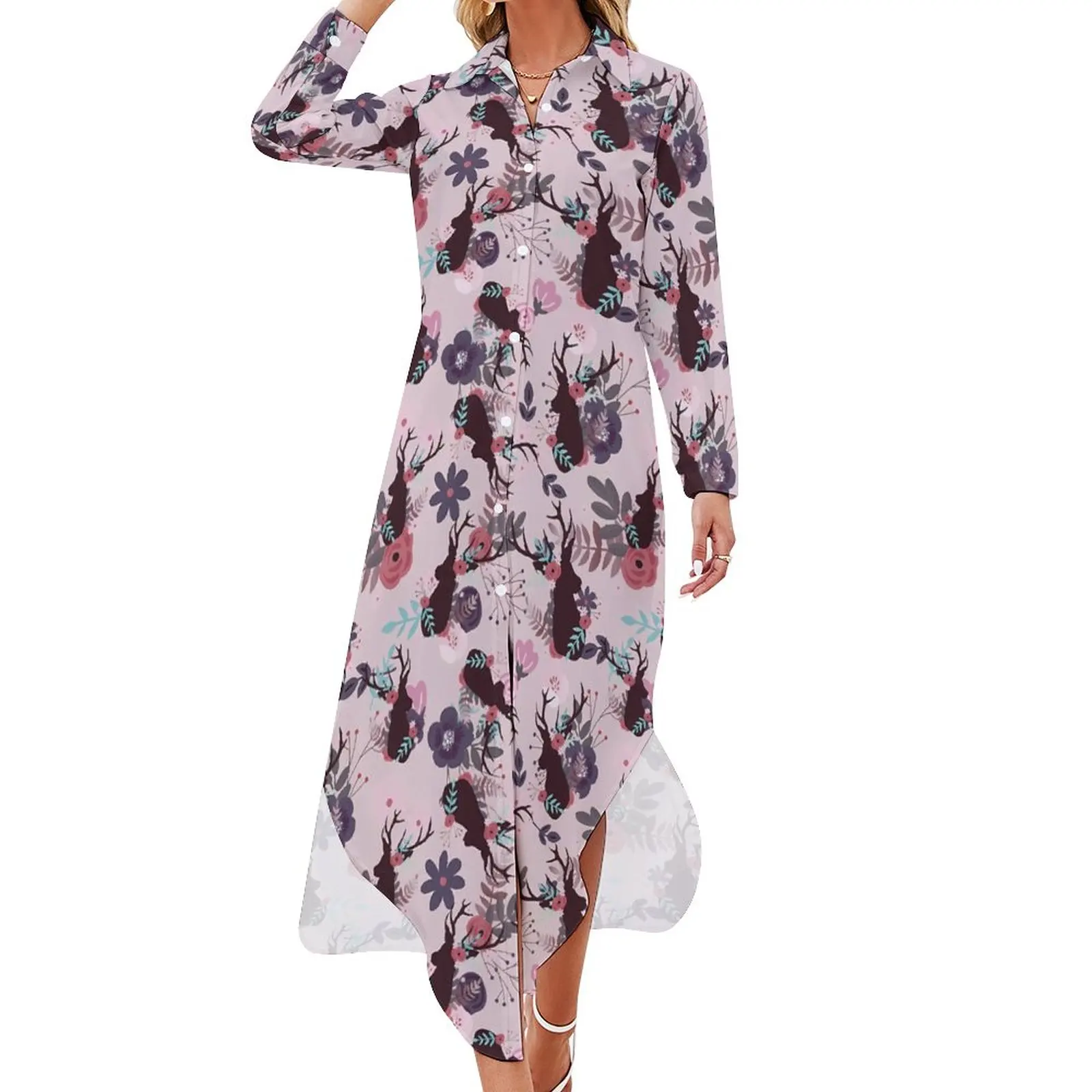 

Шифоновое платье с длинным рукавом и V-образным вырезом, размеры до 5XL