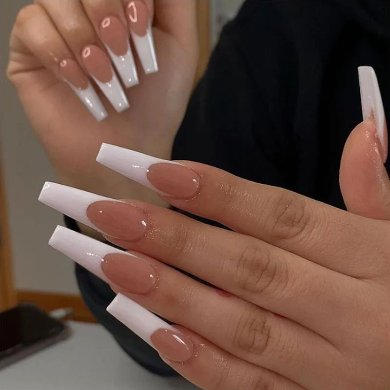 On Nails With Glue Long Ballet False Nails Wearable Coffin Fake Nails Full Cover Nail Tips
