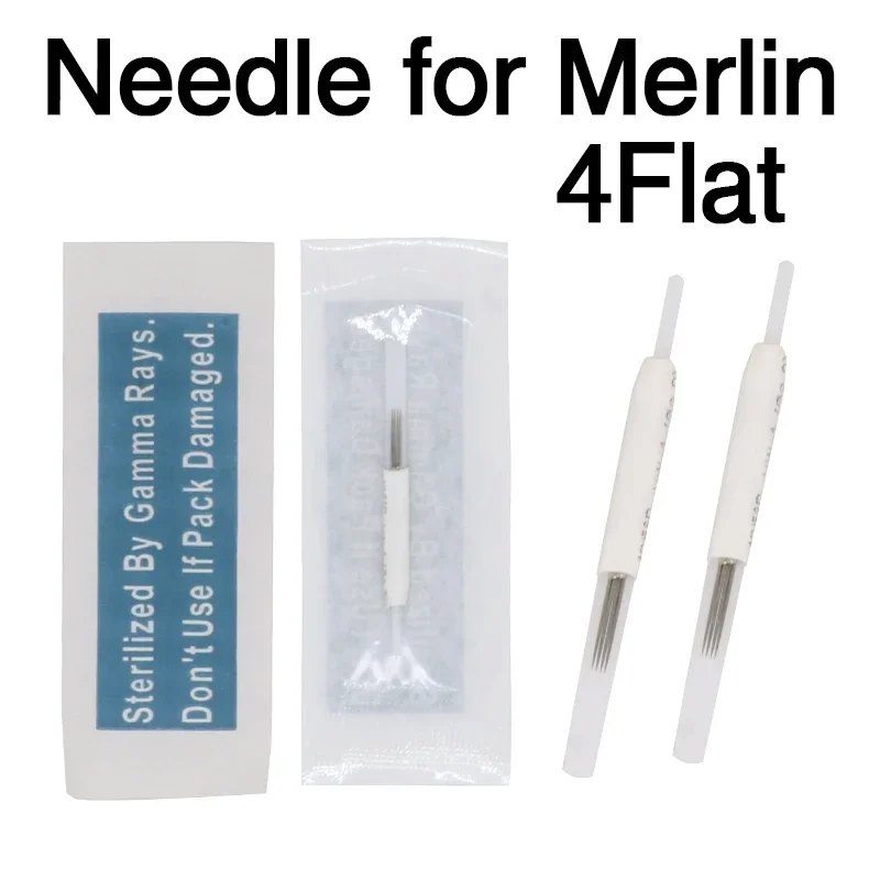 

4 плоские иглы для микроблейдинга Merlin, тату-ручка, 4-зубчатая плоская машинка для перманентного макияжа, иглы для бровей, тату-иглы, 50 шт.