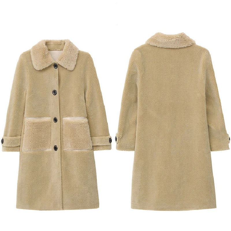 Autumn Winter Jacket Women 2022 Granular Sheep Shearing Faux Fur Coat Slim Long Overcoat Wool Double Faced Fur Famale Clothing