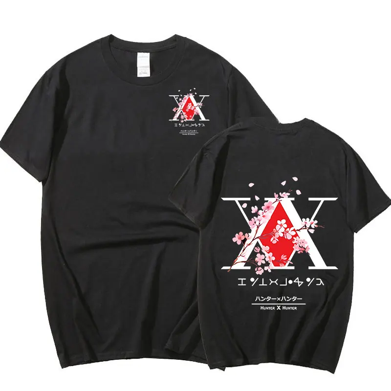 Harajuku Anime Hunter X Hunter Logo Unisex Tshirt Killua Gon Cherry Blossom T-shirt Tops Graphics Print Tee Shirt Oversized Top images - 6