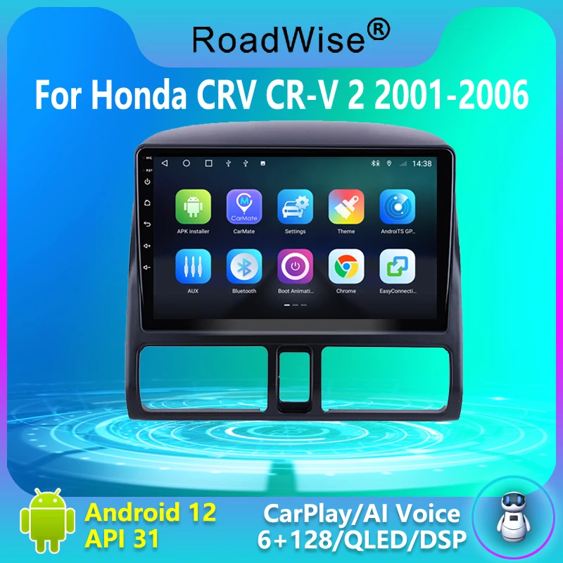 

Roadwise 8 + 256 Автомагнитола Android 12 для Honda CR-V CRV 2 2001 - 2006 мультимедийный Carplay 4G Wifi DVD 2 Din GPS Авторадио Стерео