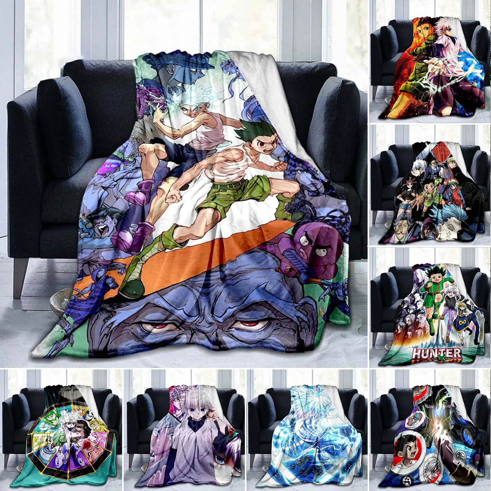 

Одеяло для охотника из аниме, модное мягкое Фланелевое покрывало с мультяшным рисунком 3D, покрывало для дивана, теплый плед для кемпинга для...