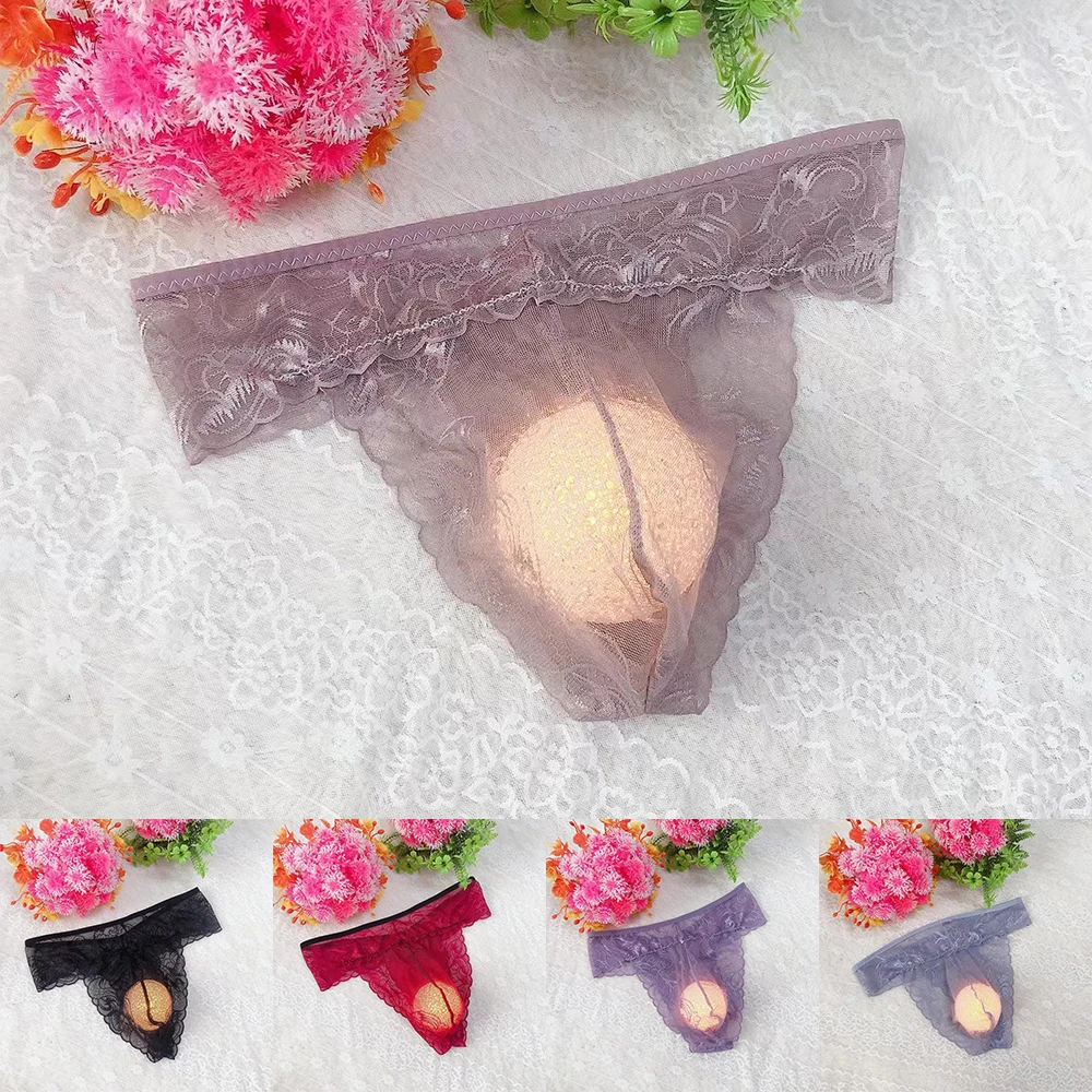 

Fashion Men Sexy Lace Breathable Ultra-thin Thongs G-Strings Sissy Pouch Panties See-Through Low Rise Underwear Briefs Lingerie
