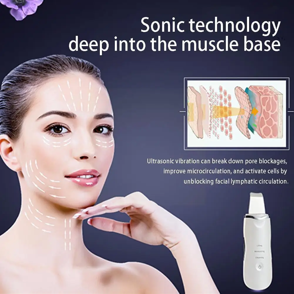 

Ultrasonic Facial Skin Scrubber Peeling Beauty Device Remover Facial Blackhead Vibration Acne Tool Face Massager Cleaning V6H3