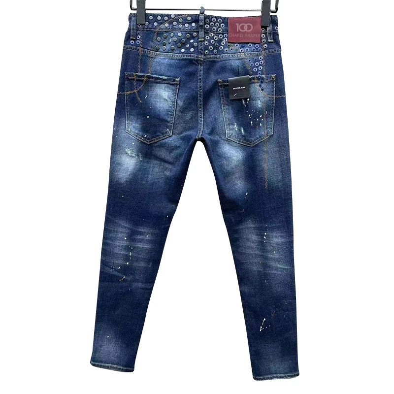 Коллекция 100 джинсовые брюки для детей квадратные карманные с надписью и дырками