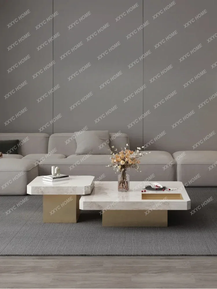 Cqy Meja Kopi Marmer Sembali Nowoczesny Piring Batu TV Kabinet Kombinasi C atd Mewah Ruang Tamu Rumah