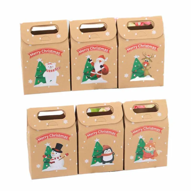 

12/24Pcs Kraft Paper Bag New Year Candy Cake Bakery Chocolate Gift Packaging Bags Merry Christmas Navidad Party Decorations