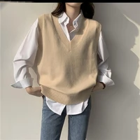 v neck loose pullovers knit vest woman korean style clothes casual solid knit vest sleeveless sweater for women springautumn