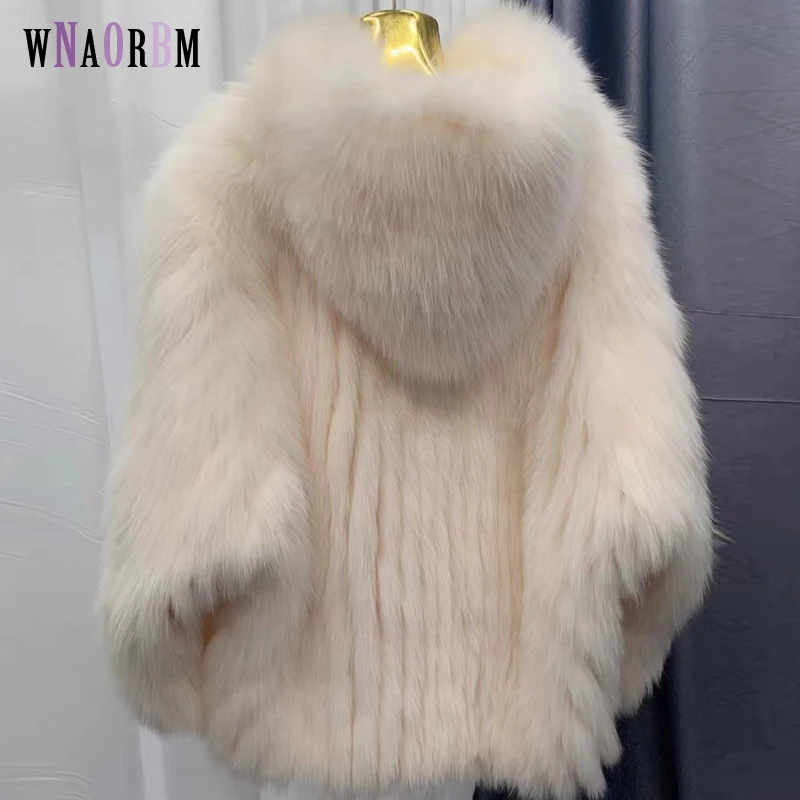 Double-sided fur strip sewed toghter Fox Fur Hooded Coats Women Imported Real fox Fur Thick Jackets White BearWarm Clothes