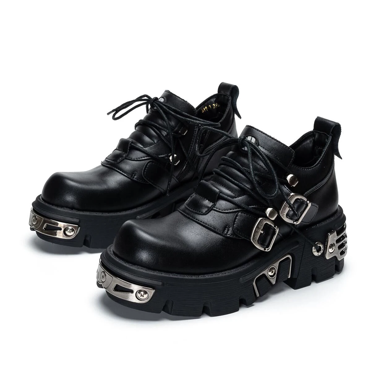 U-Double 2023 New Dark Punk Style Woman Gothic Flame Carved Vintage Rock Boots Leather Shoes Metal Niche Low Top Platform Shoes