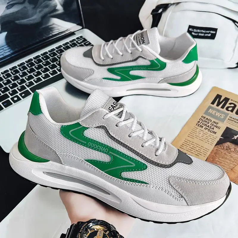 

Мужская обувь, летние дышащие кроссовки для бега с черной подошвой, Мужская модная повседневная спортивная обувь для работы и бега