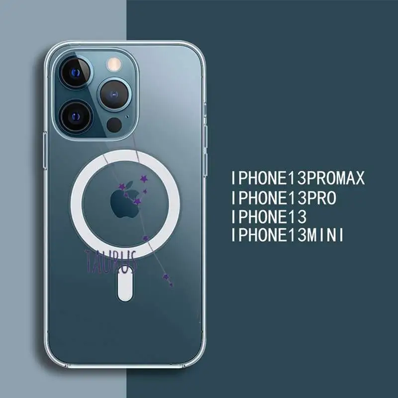 

constellations zodiac signs Phone Case Transparent Magsafe Magnetic Magnet For iPhone 13 12 11 Pro Max Mini Wireless Charging