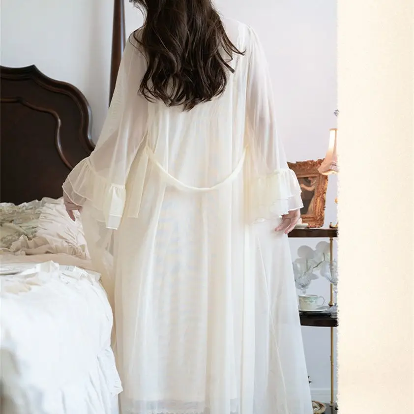 Womens Sexy Slip Nightdress Autumn Princess Sleepshirts Vintage Lady Girls Nightgowns Nightdress Royal Style Pajamas Sleepwear