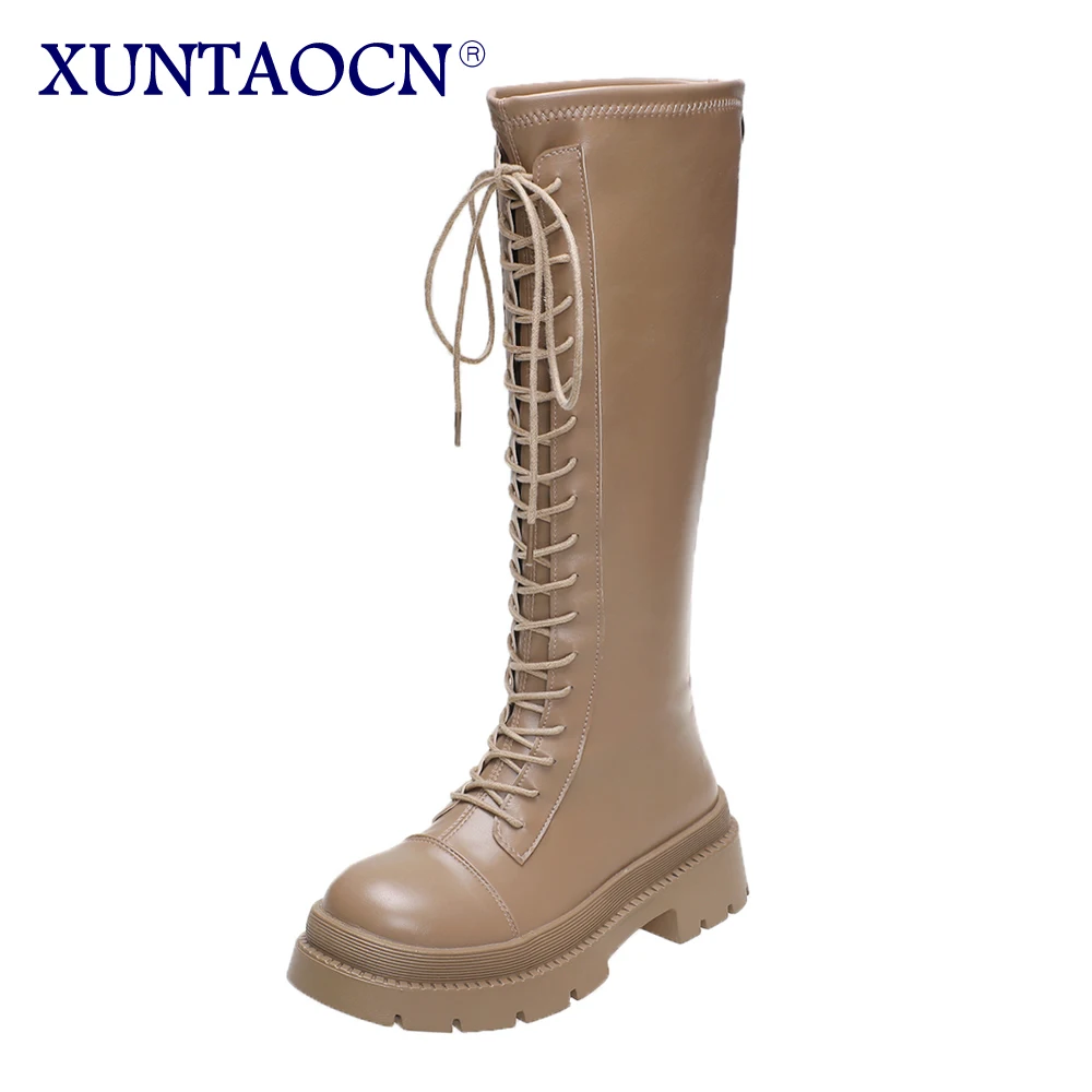 

Knight boots welts Women's 2023 autumn and winter new platform lace-up motorcycle Martin boots but knee thin high boots