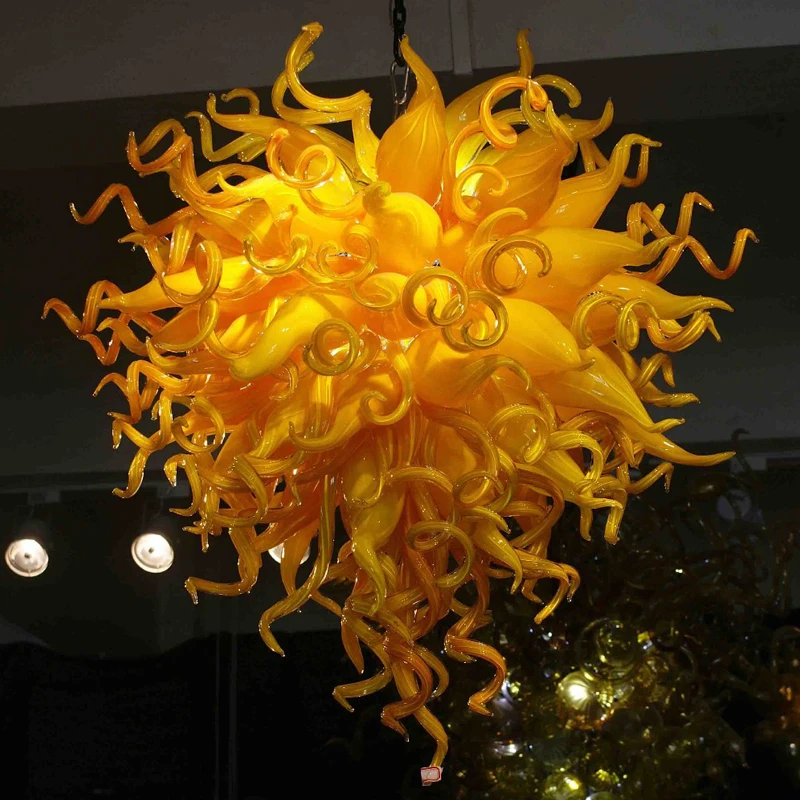 100% Hand Blown Dale Chihuly Lamp Yellow Mango Colored Glass Chandelier