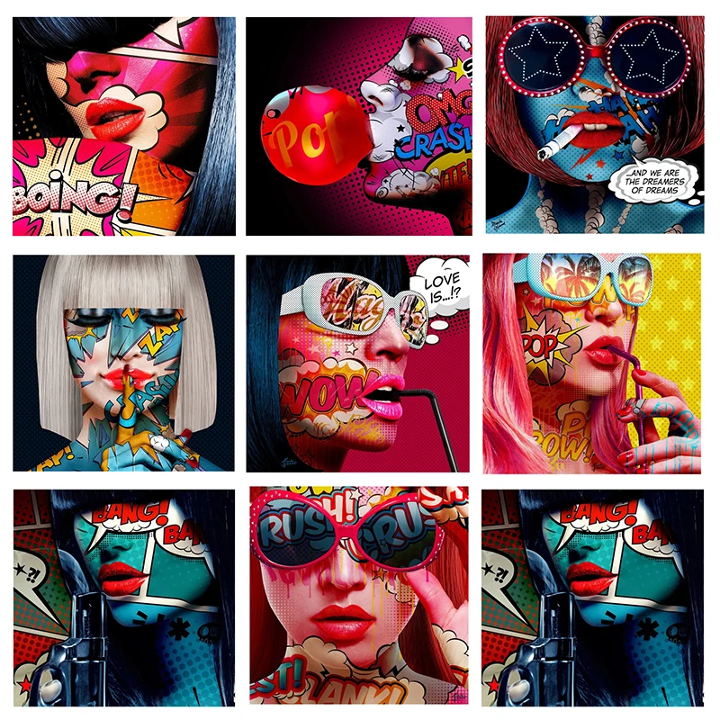 

canvas Sexy Pop Art Canvas Painting on The Wall Cool Girls Posters and Prints Wall Art Pictures for Living Room Design Decor