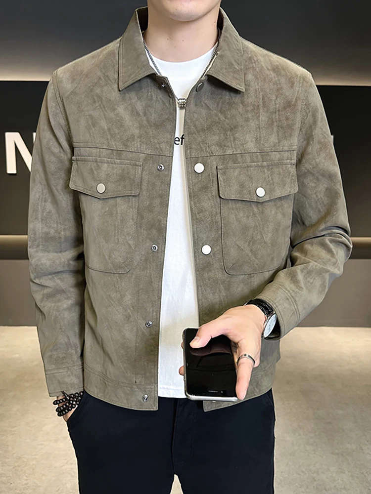 Кожаное пальто Мужская верхняя одежда Весна и осень 2024 Новый модный бренд Slim fit High