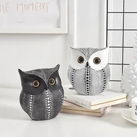 nordic style minimalist crafts white and black owl animal figurines resin statue home decoration miniature living room ornaments