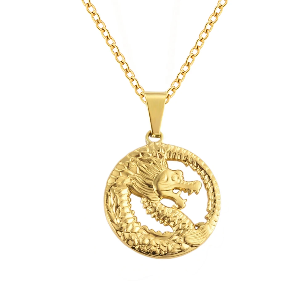 

Men Necklace Gold Color Dragon Pendant Stainless Steel Chain Classic Simple Jewelry Gift for Husband Boyfriend