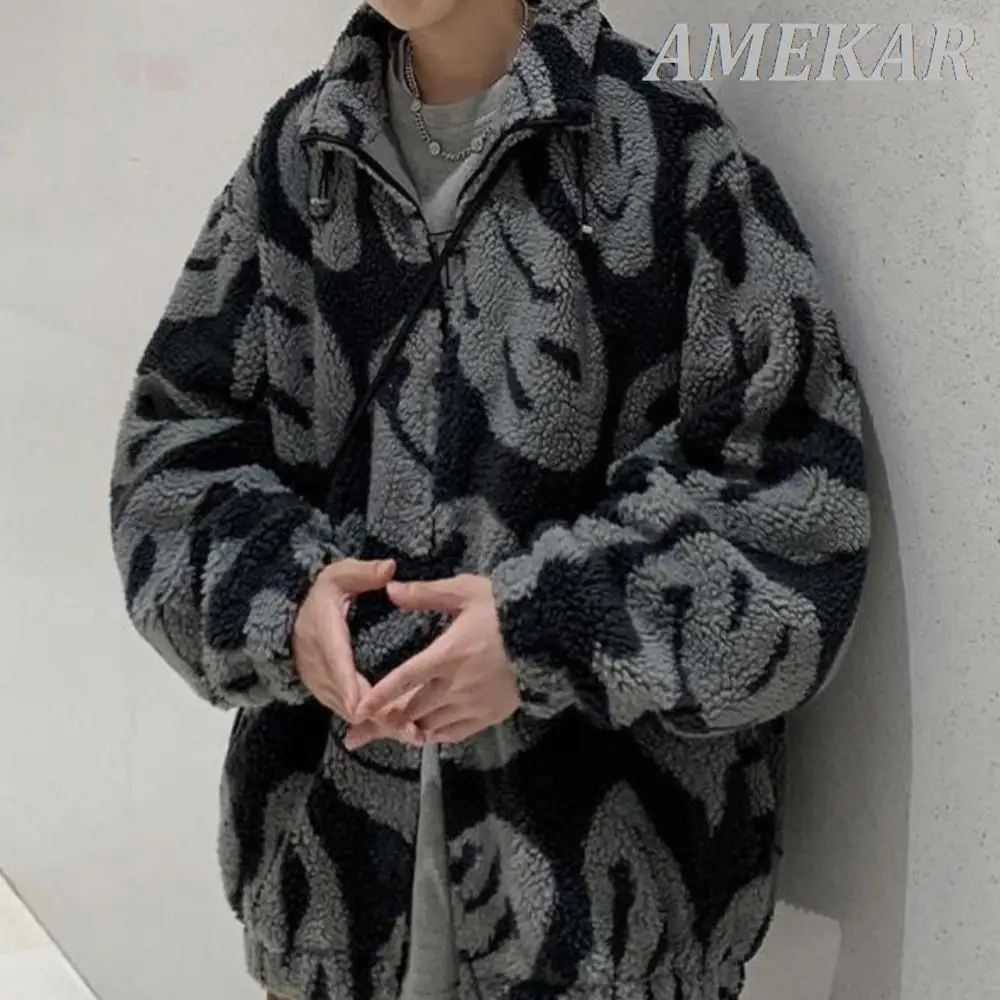 2023 Winter Men's Coat Brand New Casual Lamb Wool Parka Coat Trend Streetwear Loose Men Clothing Grain Fleece Male Jacket Coat