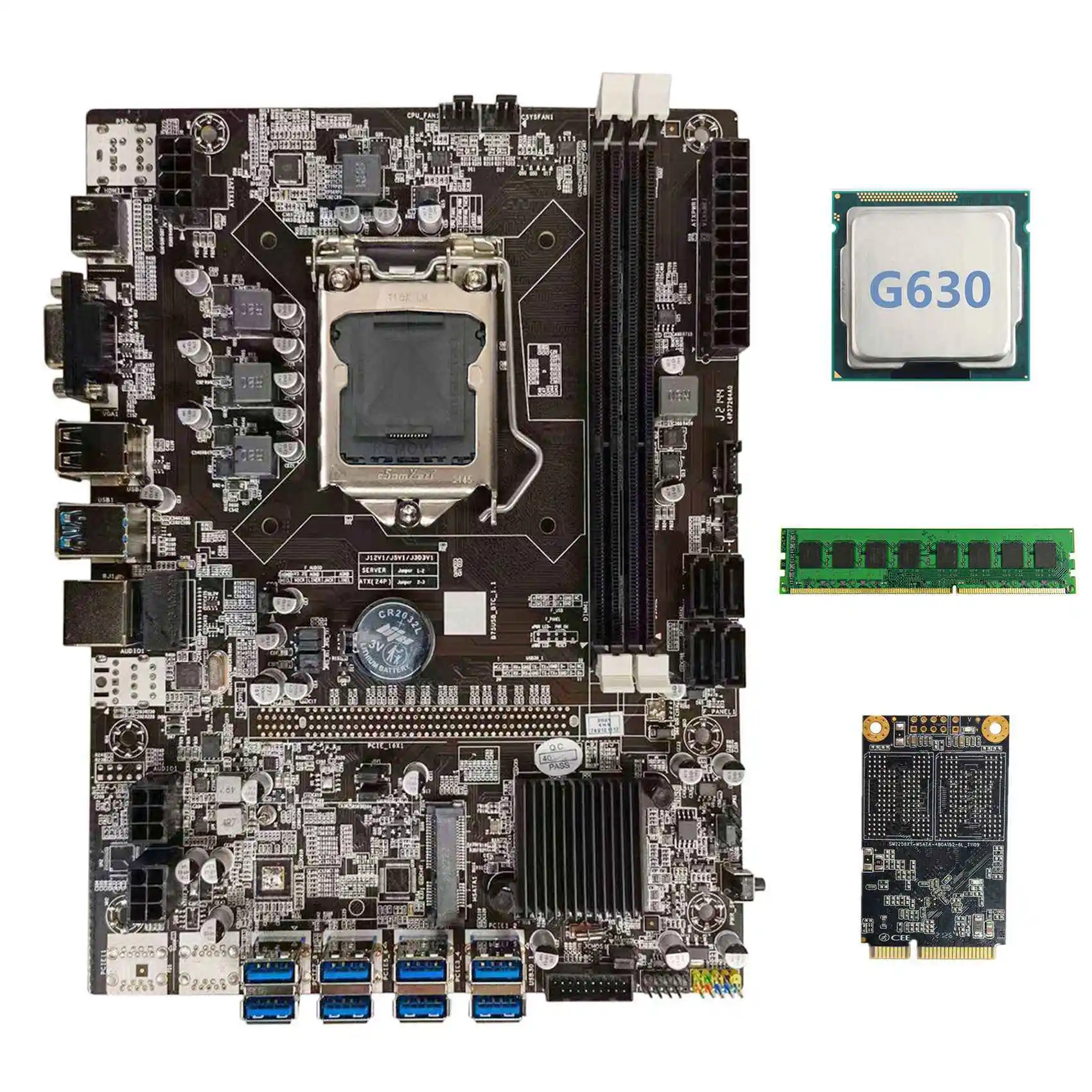 

Материнская плата B75 USB BTC для майнинга + процессор G630 + DDR3 4 Гб 1600 МГц ОЗУ + 128G MSATA SSD LGA1155 8xpcie к USB B75 BTC материнская плата