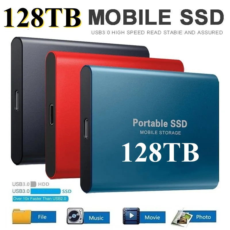 

Portable 128TB/64TB/32TB/16TB mobile hard disk C-type SSD shockproof aluminum alloy solid state disk USB 3.0 transmission speed