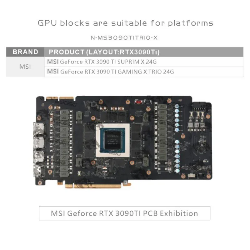 Фото Водоблок Bykski для видеокарт MSI RTX 3090TI GAMING X TRIO/SUPRIM X 24G / Медь/акрил / Радиатор N-MS3090TITRIO-X №2