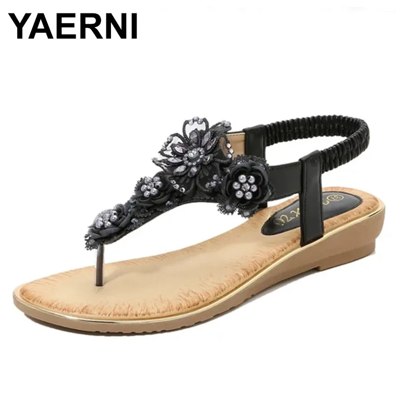 

New 2023 Summer Fall Women's Sandals Women's Flip Elastic Band Open Toe Beach Shoes Flowers Flat Women's Shoes