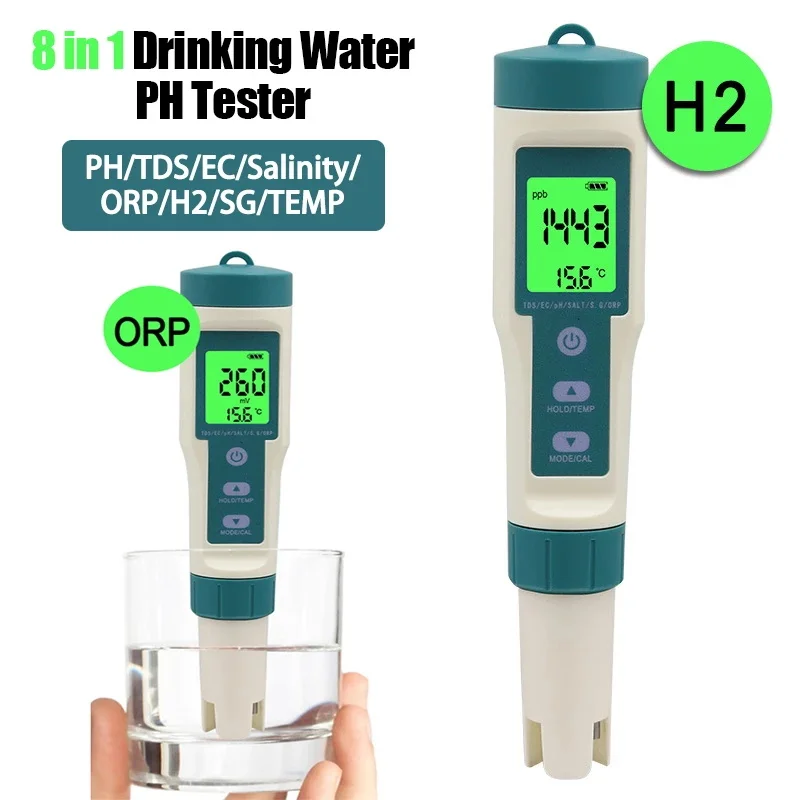 

Тестовый цифровой измеритель качества воды 8 в 1, тестовый карандаш TDS/EC/PH/ORP, с ЖК-дисплеем и подсветкой, прибор для анализа