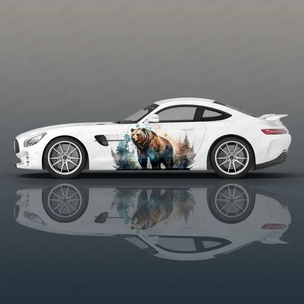 Милый животный медведь гоночный автомобиль графическая наклейка весь корпус