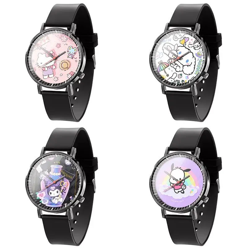

Новинка Sanrios аниме Hello Kitty Kuromi My Melody Cinnamoroll Pachacco Мультяшные часы модные Ins повседневные кавайные стрелки кварцевые часы