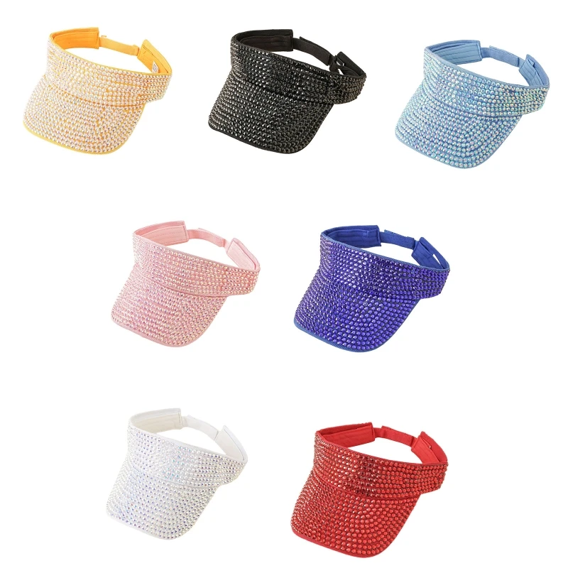 

Fashion Empty Top Hat Sun Cap Unisex Shiny Rhinestones Sport Sun Visor Hat Adjustable Visor Cap for Outdoor Sports Hiking Beach
