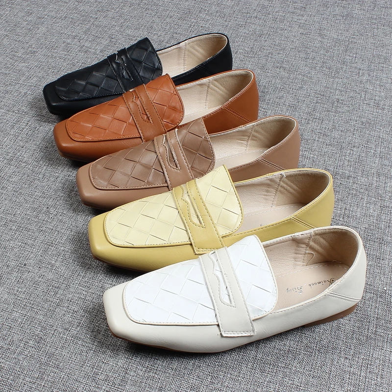 

Туфли женские с квадратным носком, мягкие вязаные кроссовки, без застежки, повседневная обувь на плоской подошве, без застежки, для вождения