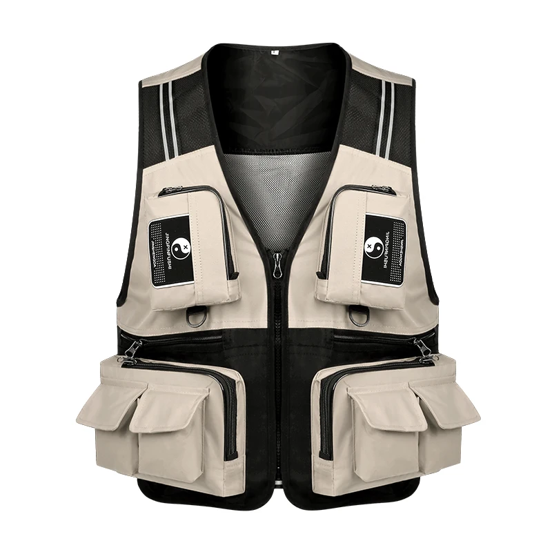 Fishing Vest Detachable Multiple Pockets Breathable Grid Mesh Comfortable Wear-Resisting with Reflective Stripe FF63