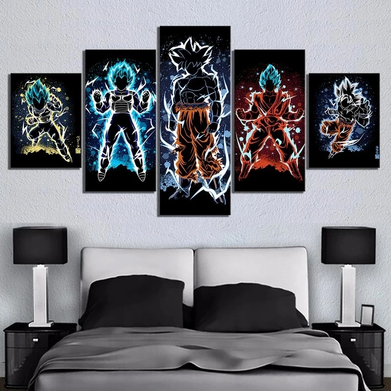 

5 Pieces Canvas Paintings Anime Poster Dragball Fighter Picture Living Room Decoration Bedroom Modern HD Home Wall Art Paintings