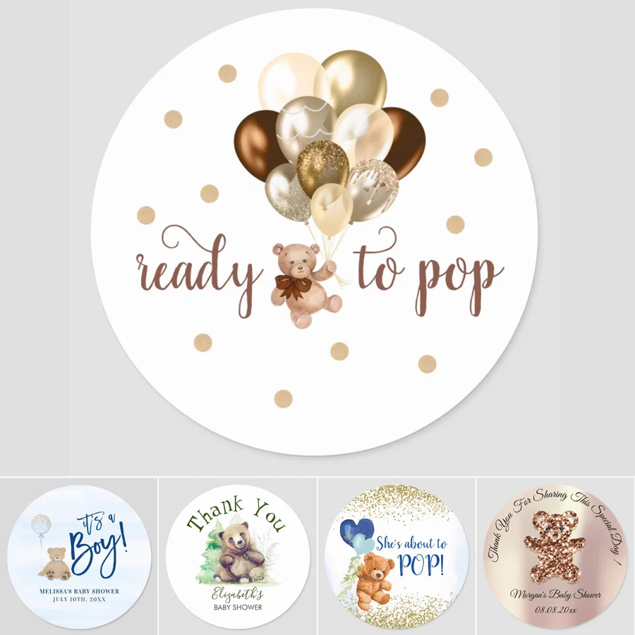 

Custom Cute Bear Sticker Baby Shower Girl Boy Birthday Baptism Label Stickers Personalized Bear Themed Gender Neutral