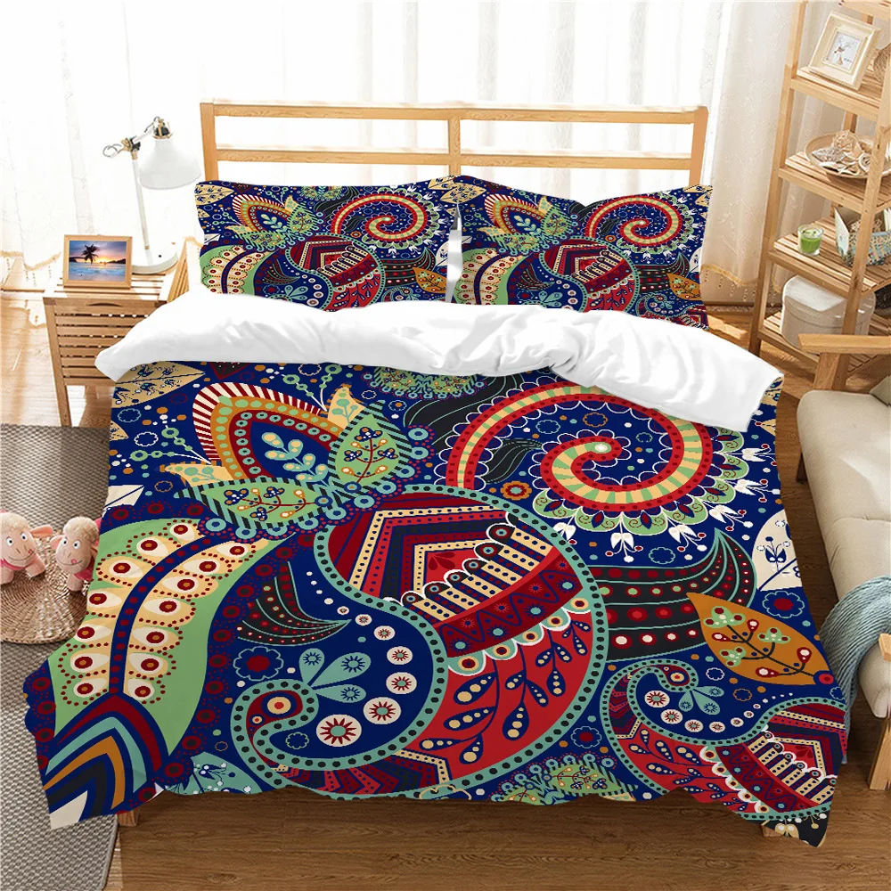 

Bohemian Floral Duvet Cover Boho Mandala Cashew Flowers Exotic Tribe Style Polyester Quilt Cover for Women Bedroom Decorations