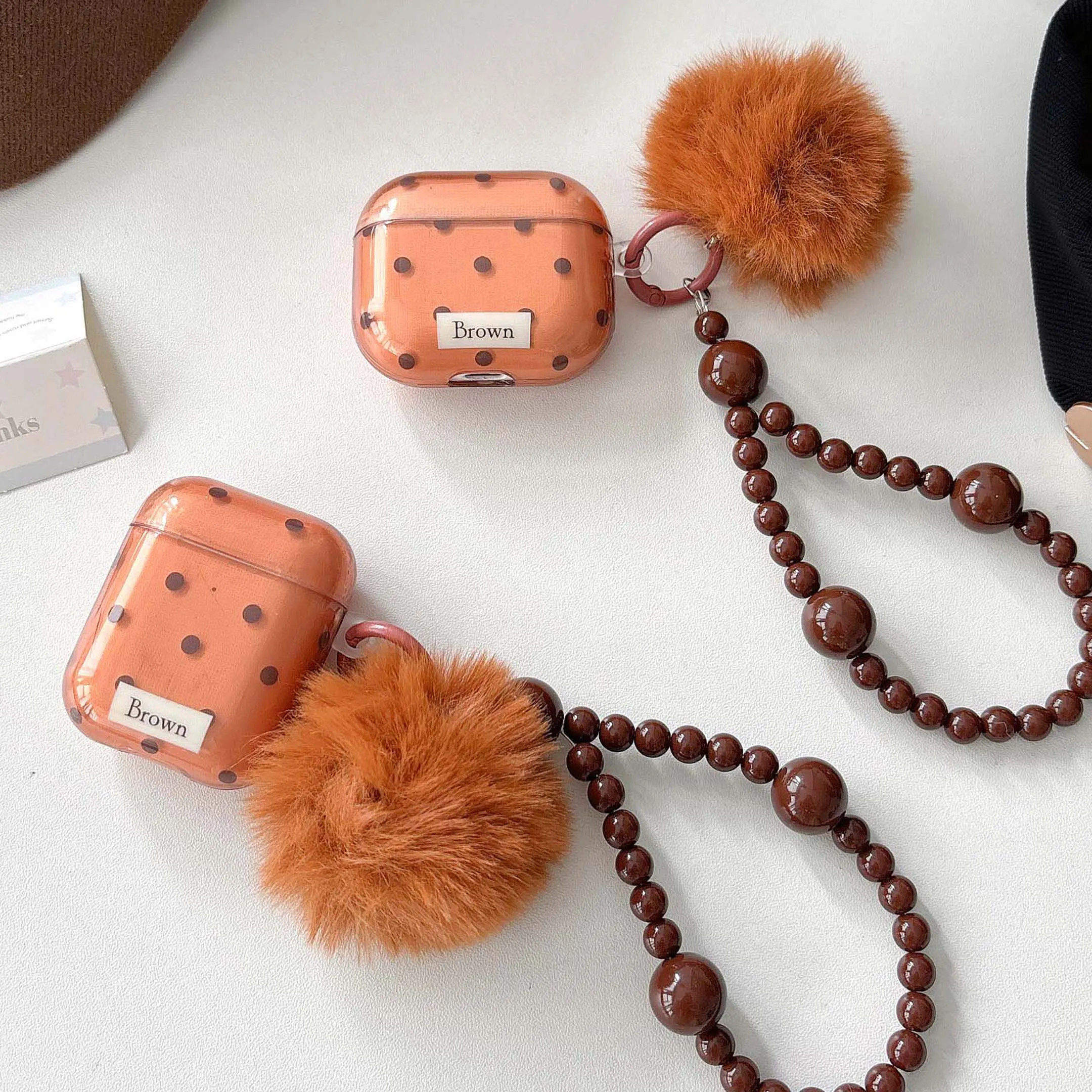 Ретро коричневый чехол для гарнитуры imd apple airpods 3 4 pro 2nd 2 1 ins Wave Point плюшевый кулон